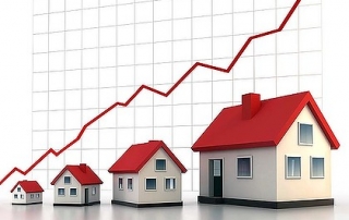 Line graph chart and four houses